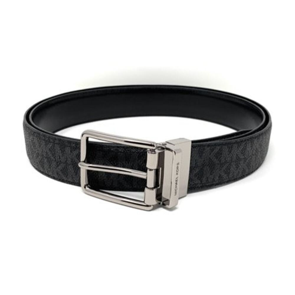 NWT Michael Kors Men's Reversible MK Signature Leather 34 mm Dress Belt Black